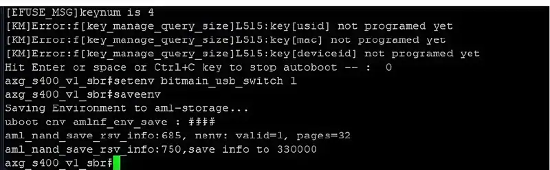 Saving the setting with the saveenv command