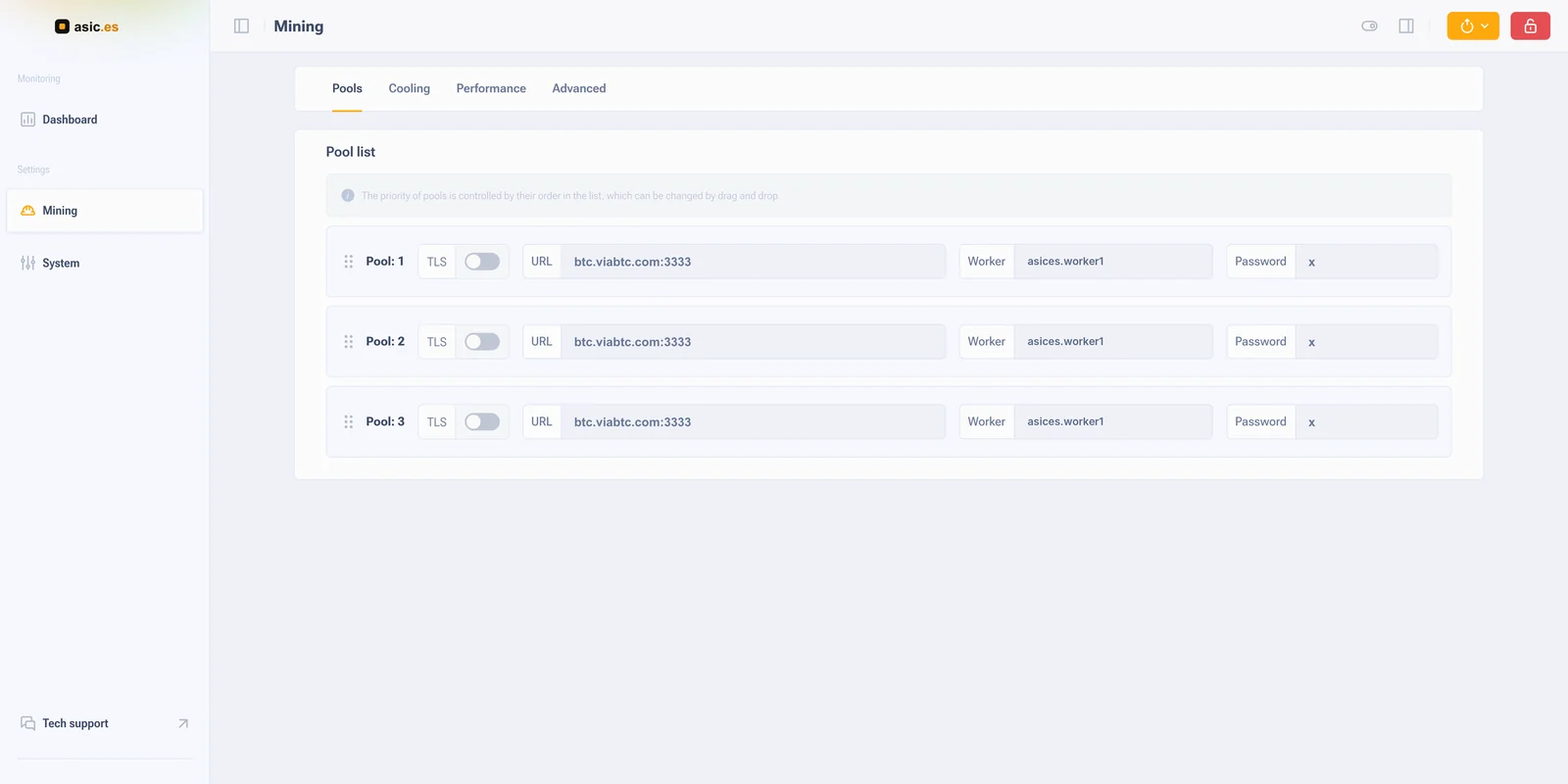 Configuración de pools en el firmware Asic Boost para Antminer S19 XP: pool principal y pools de reserva