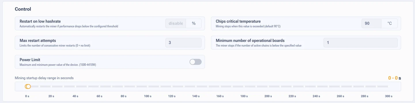 Advanced settings section of AsicBoost firmware