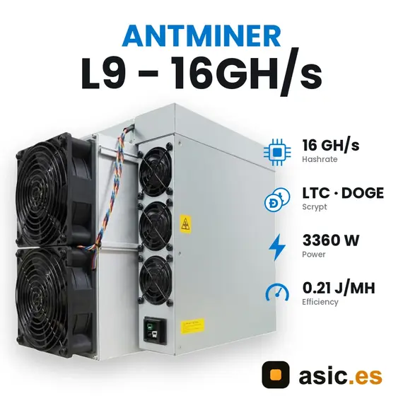 جهاز Antminer L9 بقوة 16 GH/s، جهاز تعدين Scrypt لعملتي Litecoin وDogecoin